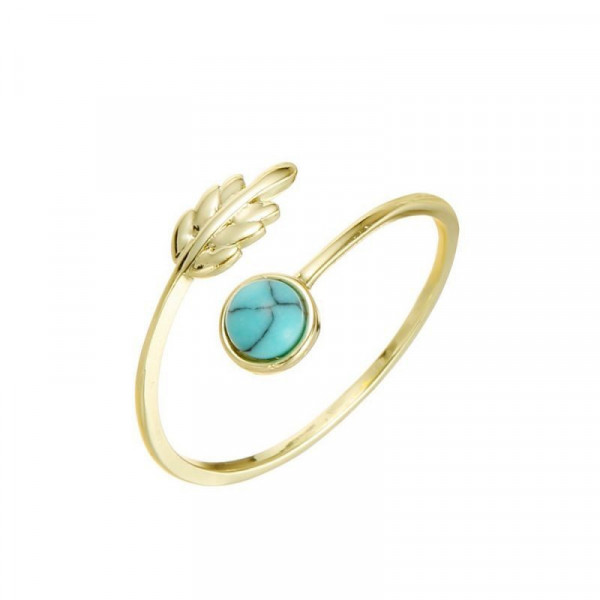 Кольцо с круглым изумрудным кристаллом в золотистой оправе CJG49659