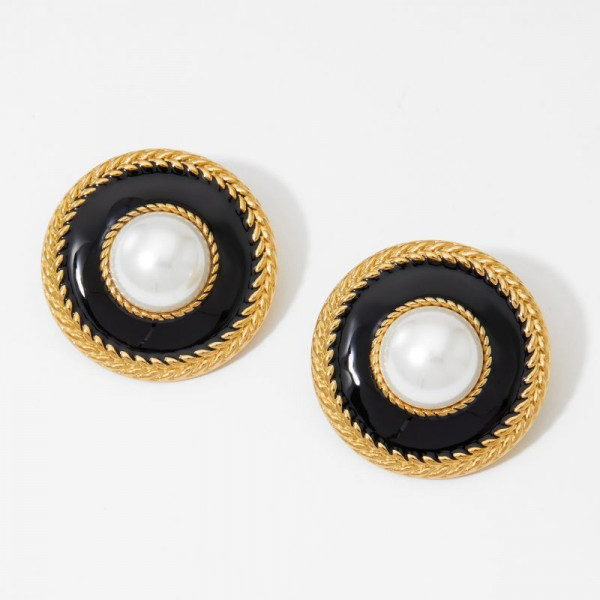 Серьги-пусеты Диски «Эмаль и Жемчуг» CJQ00730