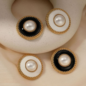 Серьги-пусеты Диски «Эмаль и Жемчуг» CJQ00730