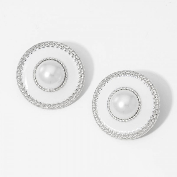 Серьги-пусеты Диски «Эмаль и Жемчуг» CJQ00730