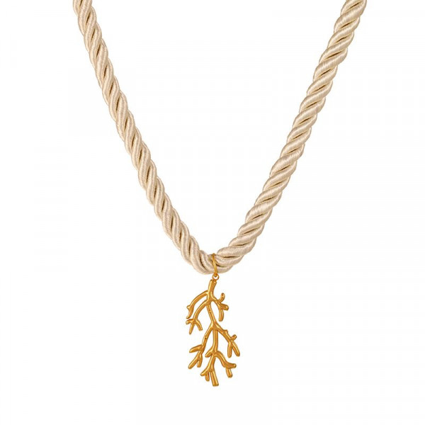 Массивное плетеное колье-жгут с золотистыми подвесками CJQ01037