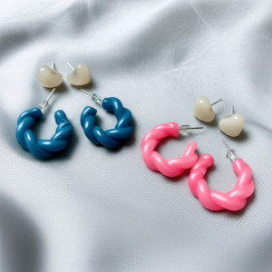 Набор серег акрил кольца и сердца (4 пары) J10022CJJ