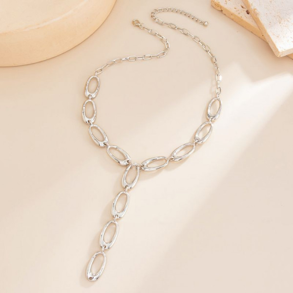 Массивное колье-галстук из крупных стальных звеньев CJT03649