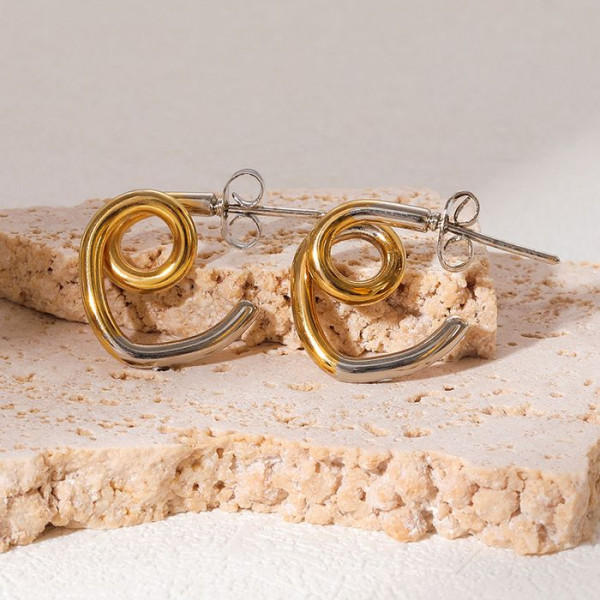 Серьги Висячие Спирали биколор CJM68538