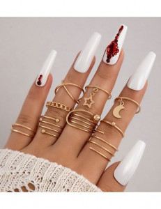 Золотистый сет колец с луной и звездами Z33917