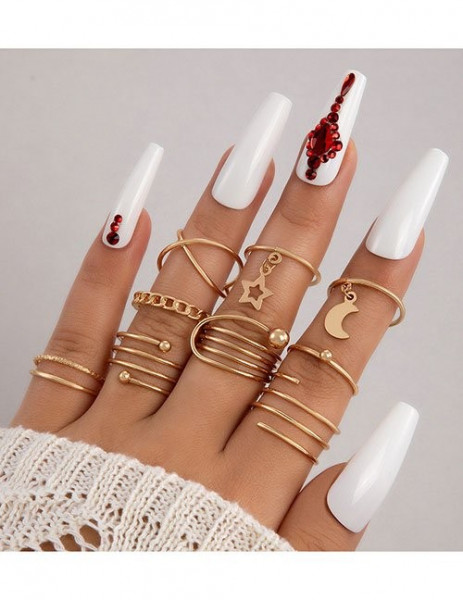 Золотистый сет колец с луной и звездами Z33917