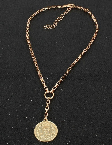 Винтажная длинная цепочка с массивным медальоном D49172