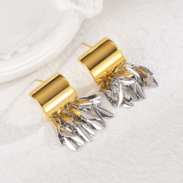 Серьги Висячие двухцветные с каскадом лепестков CJL35156