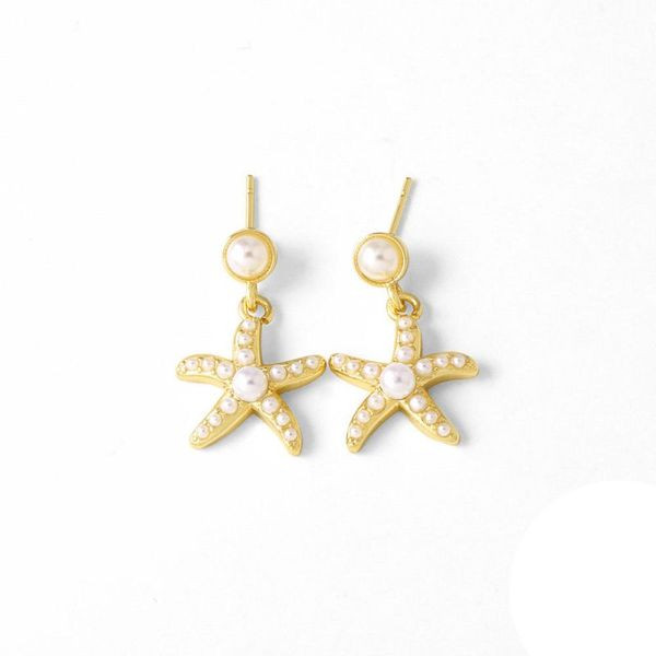 Серьги-пусеты Морские звезды с жемчугом CJL45961