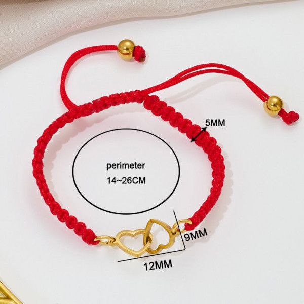 Браслет плетеная нить с двумя серебристыми сердцами CJQ65926