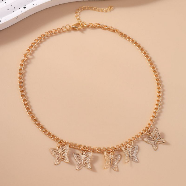 Цепочка золотистого цвета с подвесками в форме порхающих бабочек CJH91392