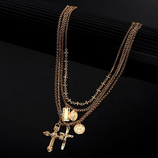 Многослойная цепочка с крестом и декоративными монетами CJT15129