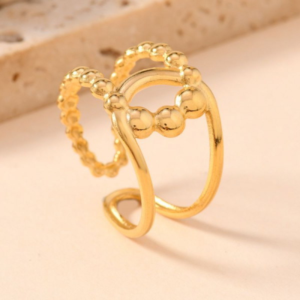 Двойное разомкнутое кольцо с шариками и плетением CJH95420