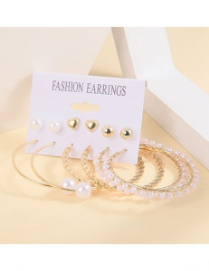 Большой сет золотистых серег конго с жемчужными нитями и шарами U92635