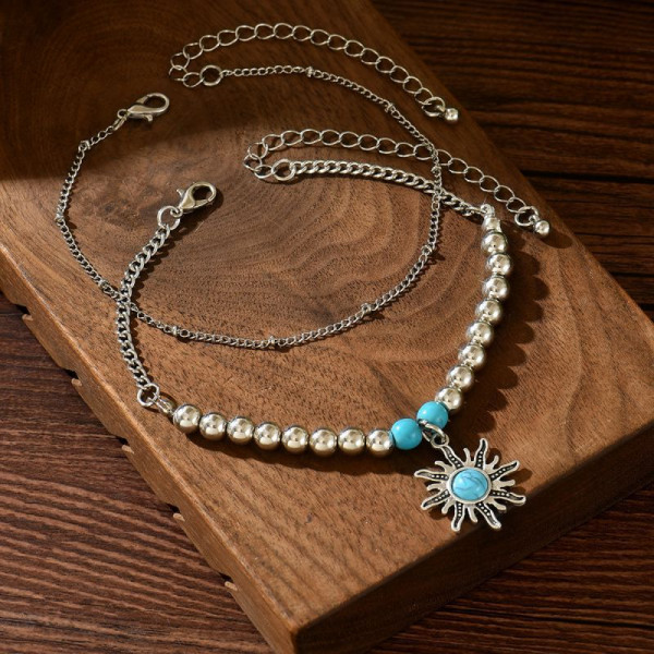 Браслет на ногу с бирюзовой подвеской CJP85028