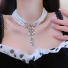 Многорядный жемчужный чокер с кристальными каплями CJG57297