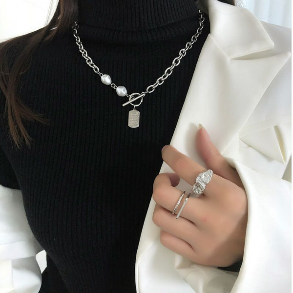 Массивная цепочка с жемчугом и замком тогл CJH67723