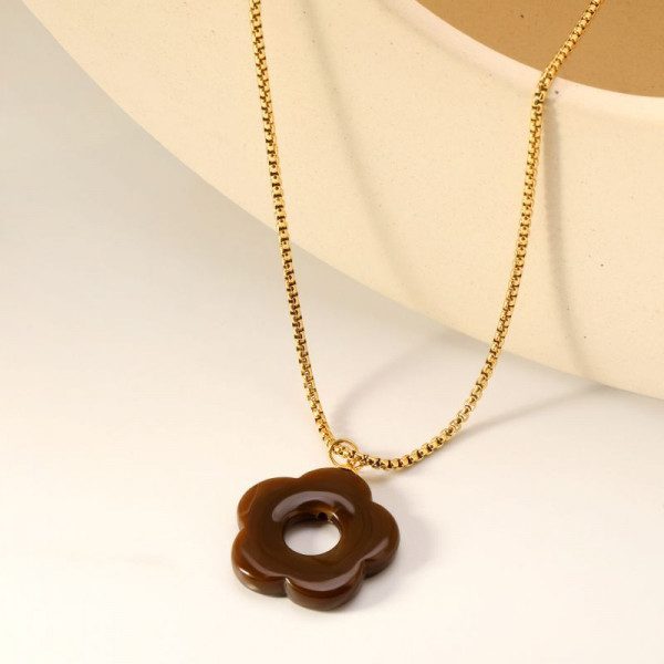 Золотистая цепочка с подвеской в форме цветка из камня CJL14557