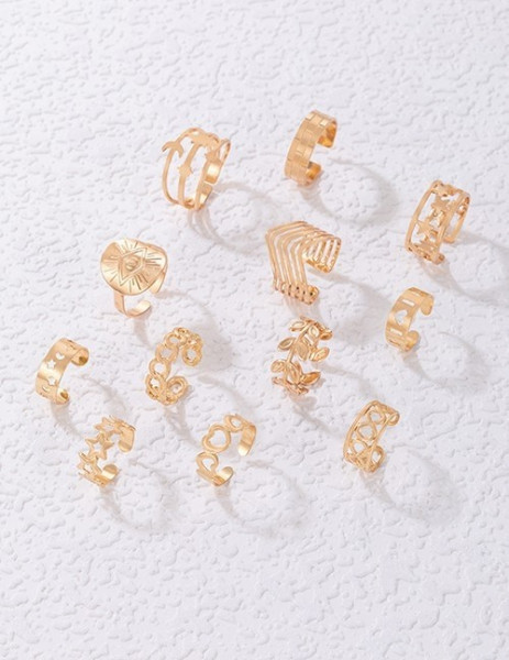 Золотистый комплект ажурных широких колец U73238