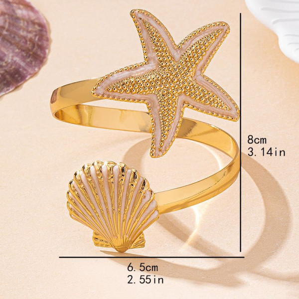 Браслет жесткий разомкнутый с эмалевой морской звездой CJP54247