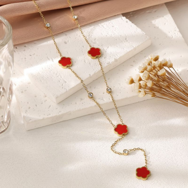 Золотистое колье-галстук с зелеными камнями CJP45239