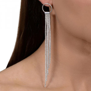 Серьги длинные вечерние со стразами и серебряными гвоздиками J10025CJJ