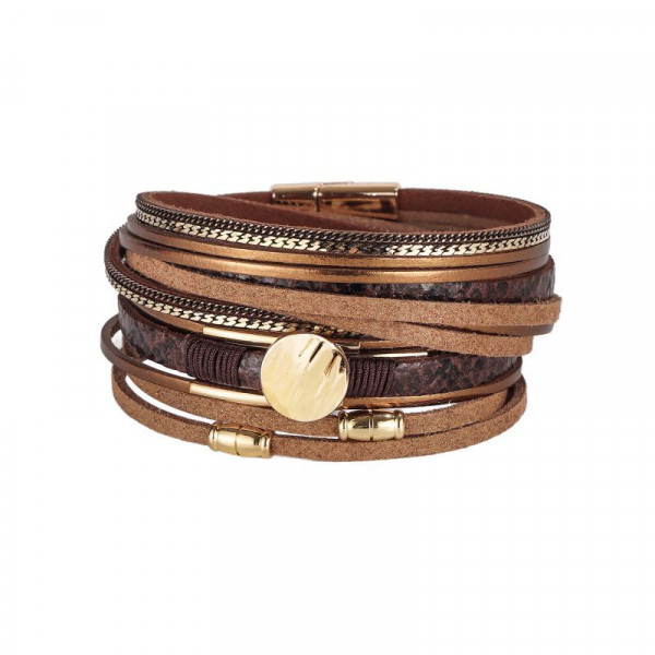 Браслет кожаный многослойный с золотистыми вставками CJT05179