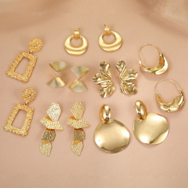 Массивные висячие серьги из фактурного металла с геометрическими подвесками CJC97222