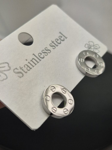 Серьги пусеты из медицинской стали в форме плоских колец с гравировкой 1J10880CJJ