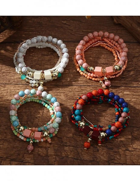 Браслет многослойный из розовых бусин Z34284