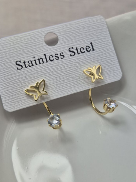 Золотистые стальные серьги с подвеской-бабочкой 1J11546(CJJ)