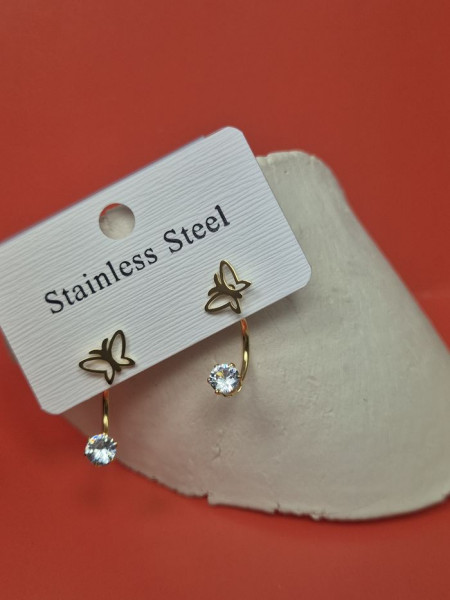 Золотистые стальные серьги с подвеской-бабочкой 1J11546(CJJ)