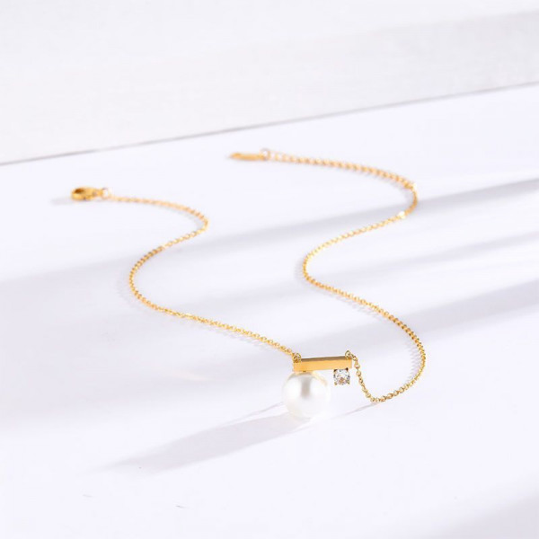 Золотистая цепочка с подвеской-жемчужиной CJL21929