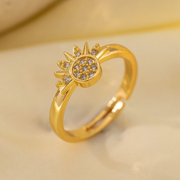 Двойное кольцо «Солнце и Луна» с кристаллами CJL26347