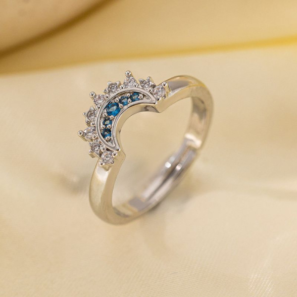 Двойное кольцо «Солнце и Луна» с кристаллами CJL26347