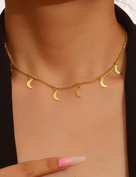 Золотистое Колье с изящными подвесками в форме звезд R80247