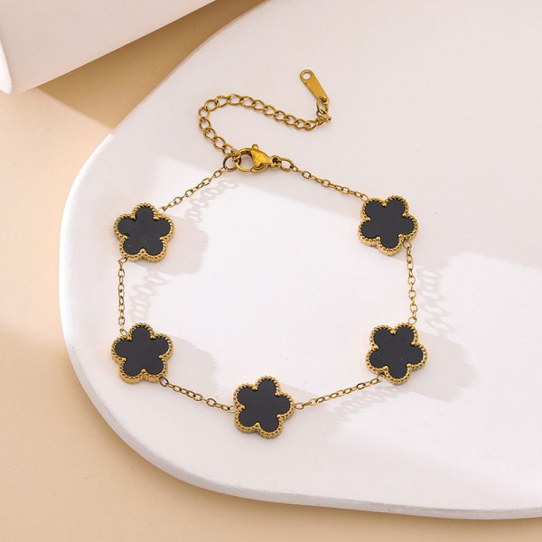 Браслет-цепочка с черной дорожкой клевера 1J12035CJJ