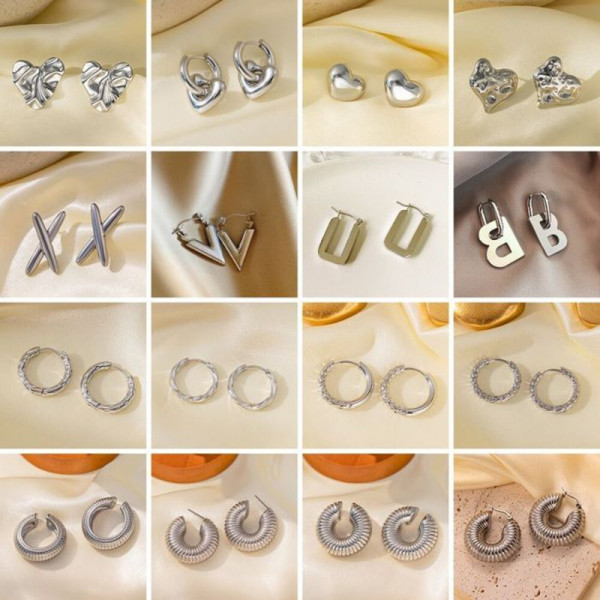 Серебристые серьги-пусеты Мятые прямоугольники CJH31992