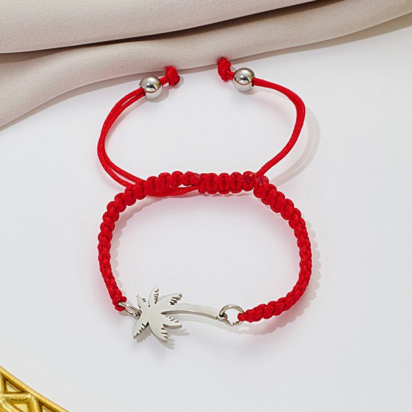 Браслет плетеная нить с серебристой пальмой CJQ92956