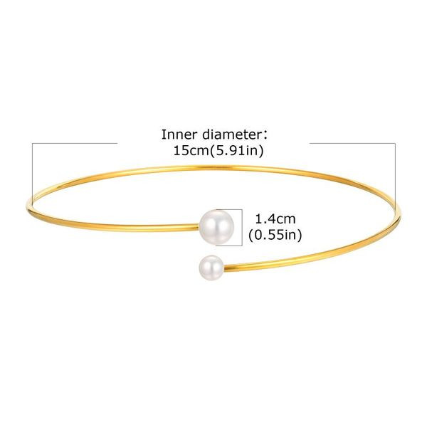 Колье-обруч золотистое с жемчугом CJL91401
