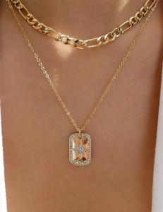 Двойная золотистая цепочка с прямоугольной подвеской M14797