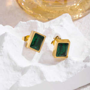 Серьги-пусеты Прямоугольники с изумрудным акрилом CJL89978