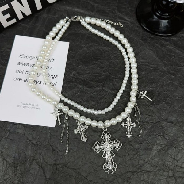 Многослойная Цепочка с жемчугом и декоративными символами CJL19698