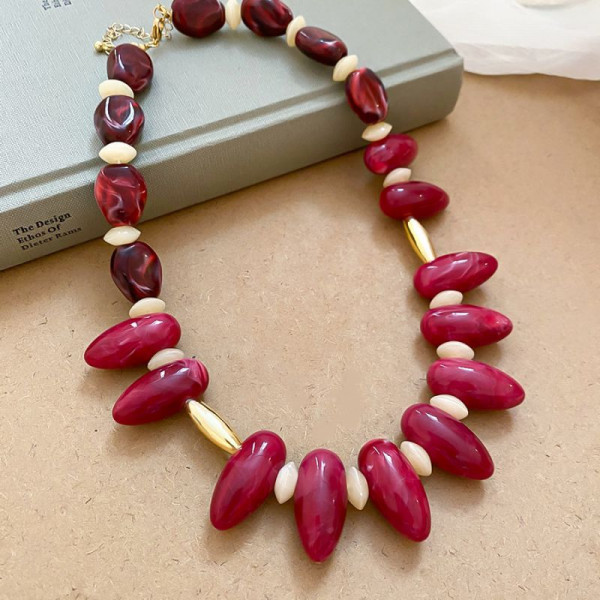 Бусы из натурального необработанного камня в теплых оттенках CJP44867