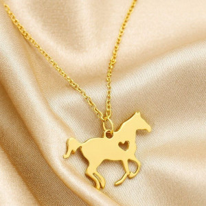 Цепочка кулон лошадь титановая сталь напыление золотом 1J12432CJJ