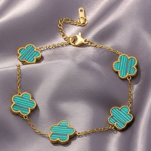 Браслет-цепочка с малахитовой дорожкой клевера 1J12036CJJ