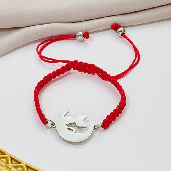 Браслет плетеная нить с серебристым месяцем и звездой CJQ92945