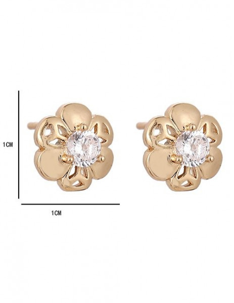 Милые серьги-пусеты золотистые цветы со стразами L97980