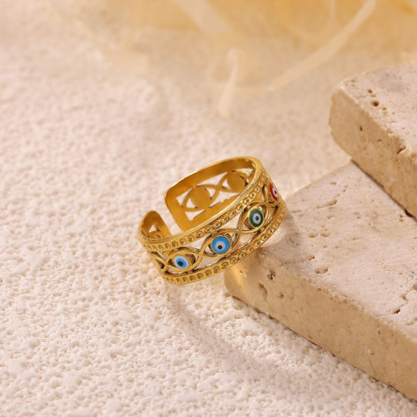 Широкое ажурное кольцо со вставками «Глаз Фатимы» CJR56657