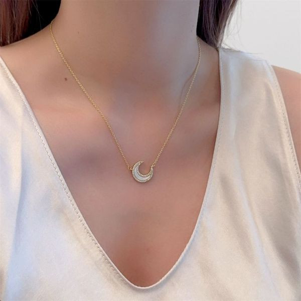 Тонкая серебристая цепочка с подвеской в форме полумесяца CJL47435
